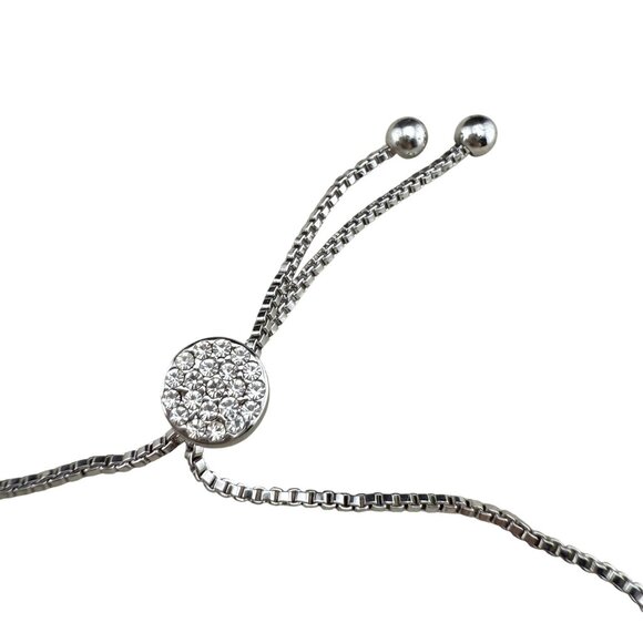 Adjustable Silver-Tone Box Chain Bracelet With Multi-Colored Glass Stones - Picture 4 of 7